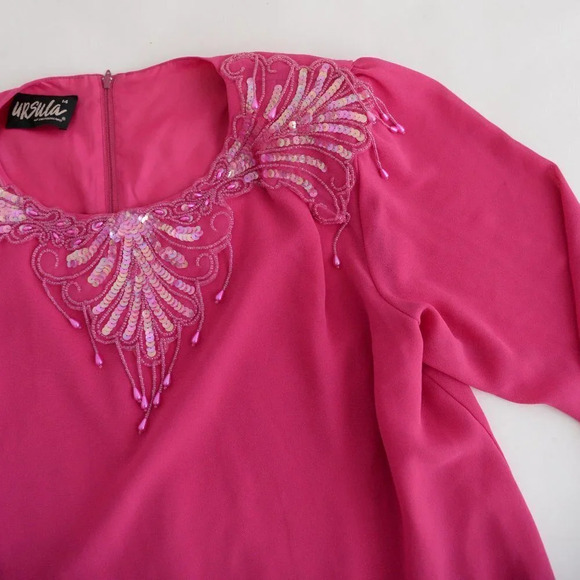 Vintage Ursula Fuchsia Pink Long Sleeve Midi Barbiecore Dress 14 - Picture 12 of 13